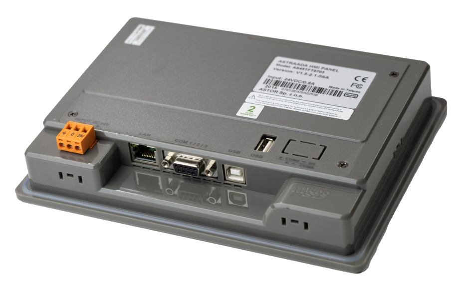HMI touch panel 7”, TFT, (800x480, 65k), RS232, RS422/485, RS485, USB Client/Host, Ethernet 5